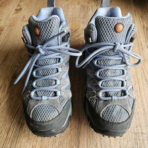 Hiking Comfort - Merrell Boots Moab Mid Waterproof Size 7 Gray with Lt Blue Trim